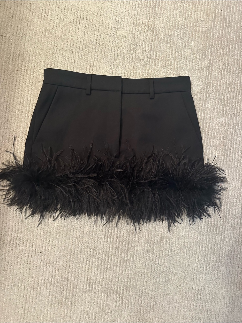 Feather Trim Mini Skirt - Black